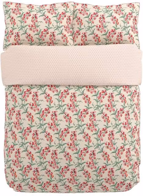 V&A Sweet Tendrils Floral Pink Cotton Bedding Set with Pillowcase, W: 140 cm, L: 200 cm