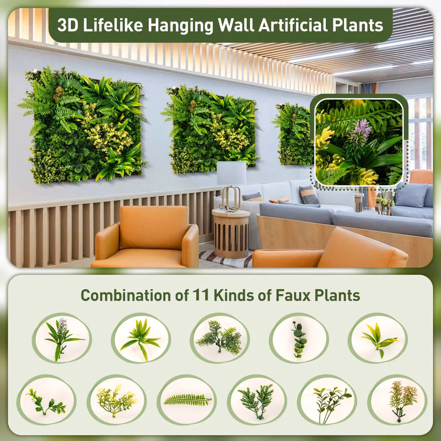 Costway 2 Pack Square Artificial Foliage Wall Hanging Greenery Hedge in Green, W/H: 50 x 50 cm – 3