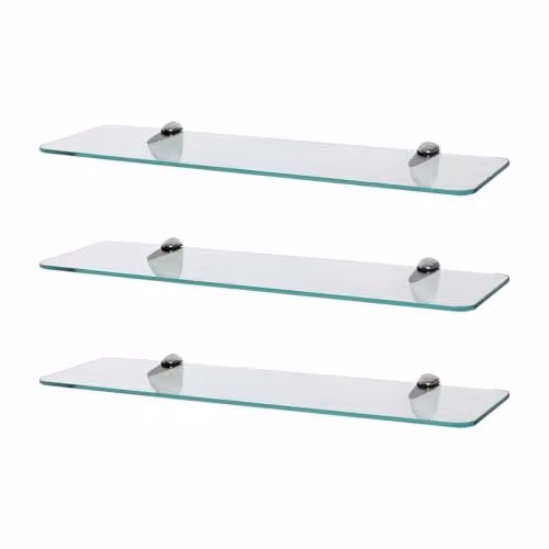 Harbour Housewares Set of 3 Wall-Mounted Glass Bathroom Shelves in Silver and Transparent, Width: 50 cm, Depth: 13 cm, Height: 5 cm – 1