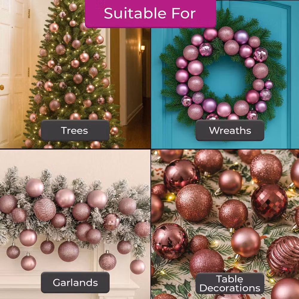 Neo Set of 36 Round Pink Plastic Christmas Tree Bauble Ornaments – 3