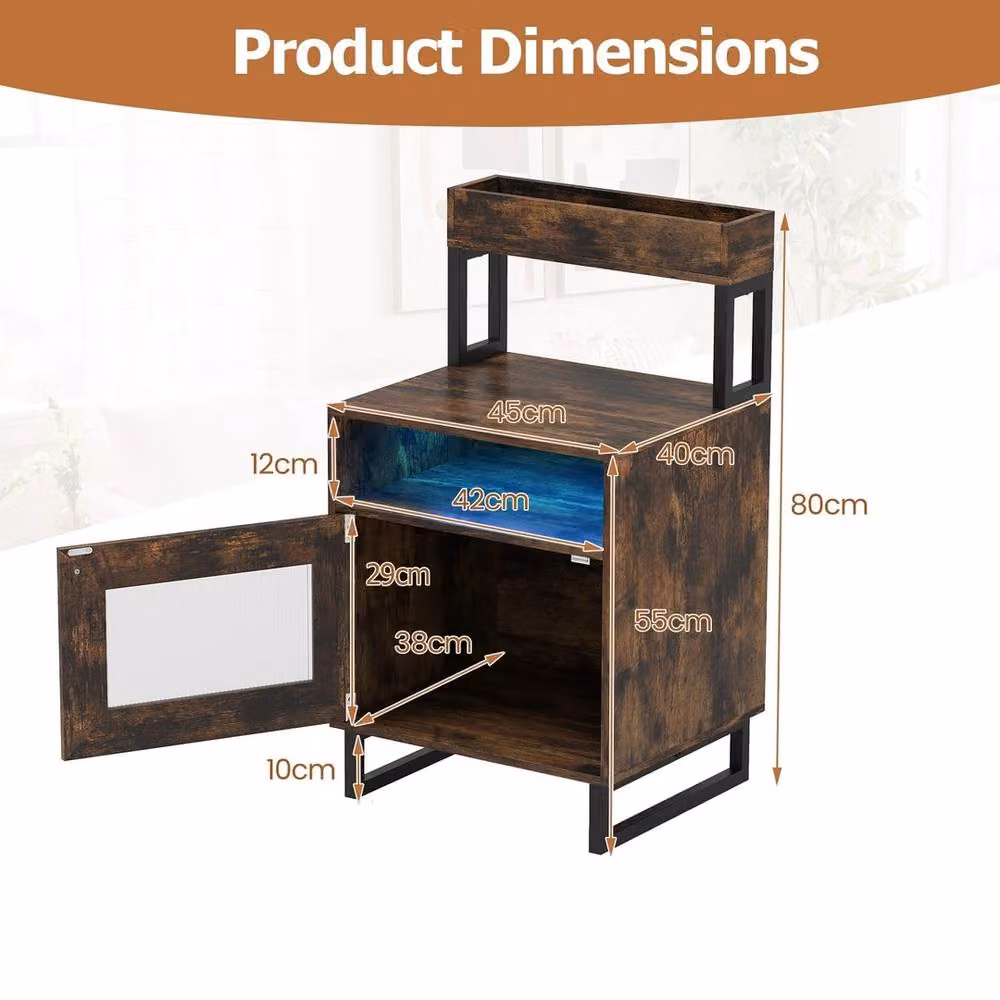 FORGEVIO Modern End Table with Integrated Lighting and Storage Cabinet in Brown – 2