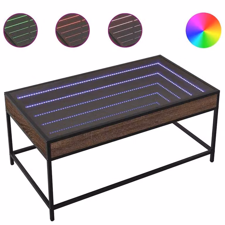 Berkfield Home Infinity LED Decorative Coffee Table in Brown Oak, W: 90 cm, D: 50 cm, H: 41 cm