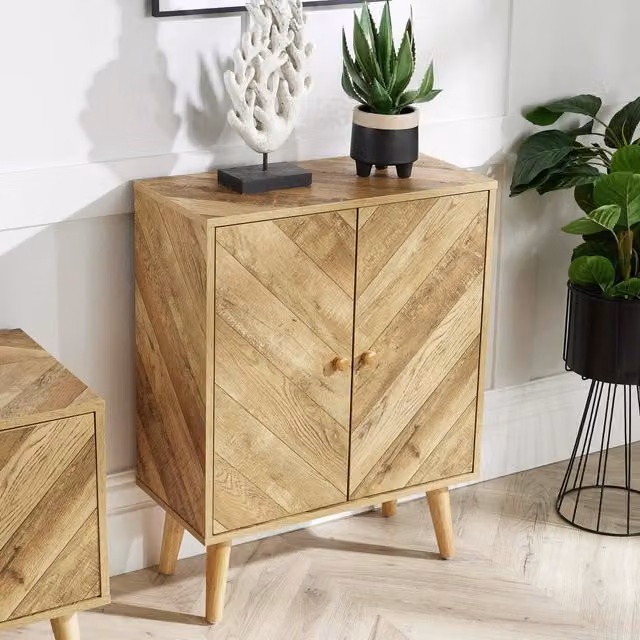 Home Source Mid-Century Geometric 2 Door Sideboard Storage Unit in Natural – 1