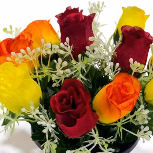 Homescapes Set of 2 Yellow Artificial Rosebud and Mimosa Memorial Gravepots – 3