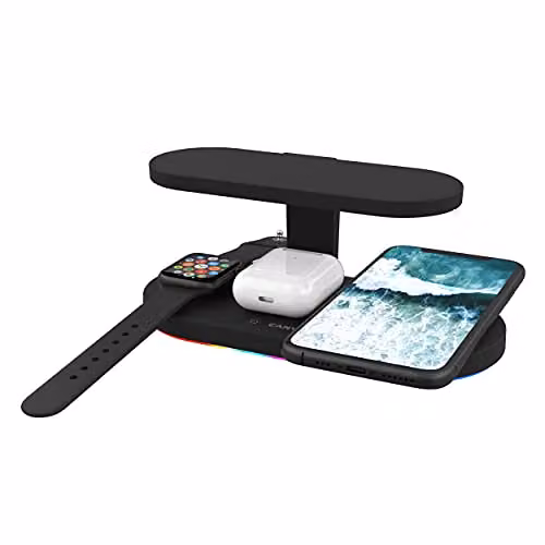 Canyon 5-in-1 Qi Wireless Charging Station with UV Steriliser, 24W Fast Charger with USB-A and USB-C, Black
