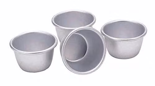 KitchenCraft Set of 4 Non-Stick Round Mini Pudding Moulds in Silver Cast Aluminium, Diameter: 7.5 cm