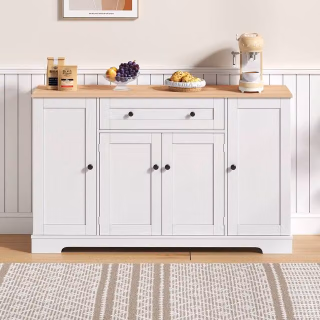 Merax Kitchen Sideboard Storage Cabinet with Drawer and Adjustable Shelves, White, H 138 x W 85 x D 40 cm