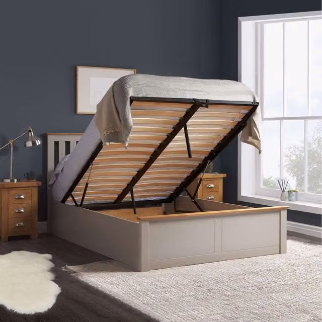 Birlea Phoenix Nebula Small Double Ottoman Bed and Mattress Bundle in Pearl Grey, W/D/H: 120 x 200 cm