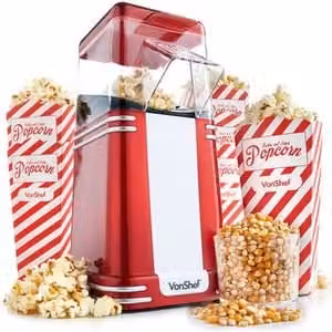 VonShef Retro Popcorn Maker Machine, 1200W Hot Air Circulation Air Popcorn Maker with One Touch Operation and 6 Boxes, Red – 1