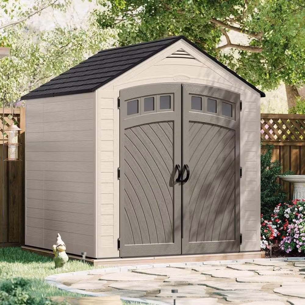 Rowlinsons Vista Resin Garden Shed with Double Doors and Window in Beige, L224 x W217 x H249 cm – 2