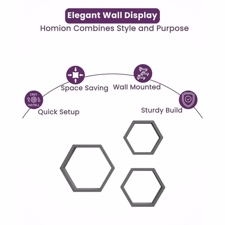 FORGEVIO Grey Hexagonal Floating Wall Shelves, Set of 3