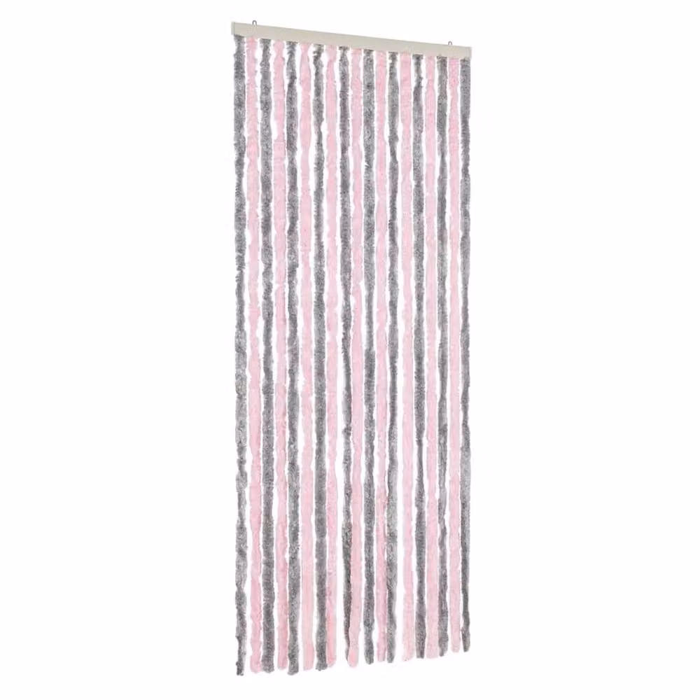 Berkfield Home Striped Chenille Fly Curtain in Silver, Grey and Pink, W: 56 cm, H: 185 cm – 2