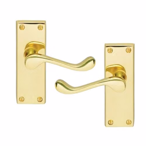 Golden Grace Victorian Scroll Latch Door Handles in Polished Brass, 120 x 40 mm