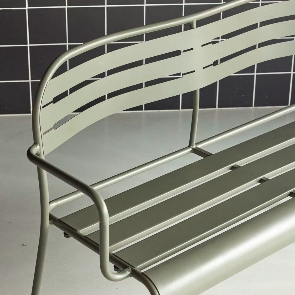 sweeek Modern 2-Seater Outdoor Steel Garden Bench with Armrests in Khaki – 3