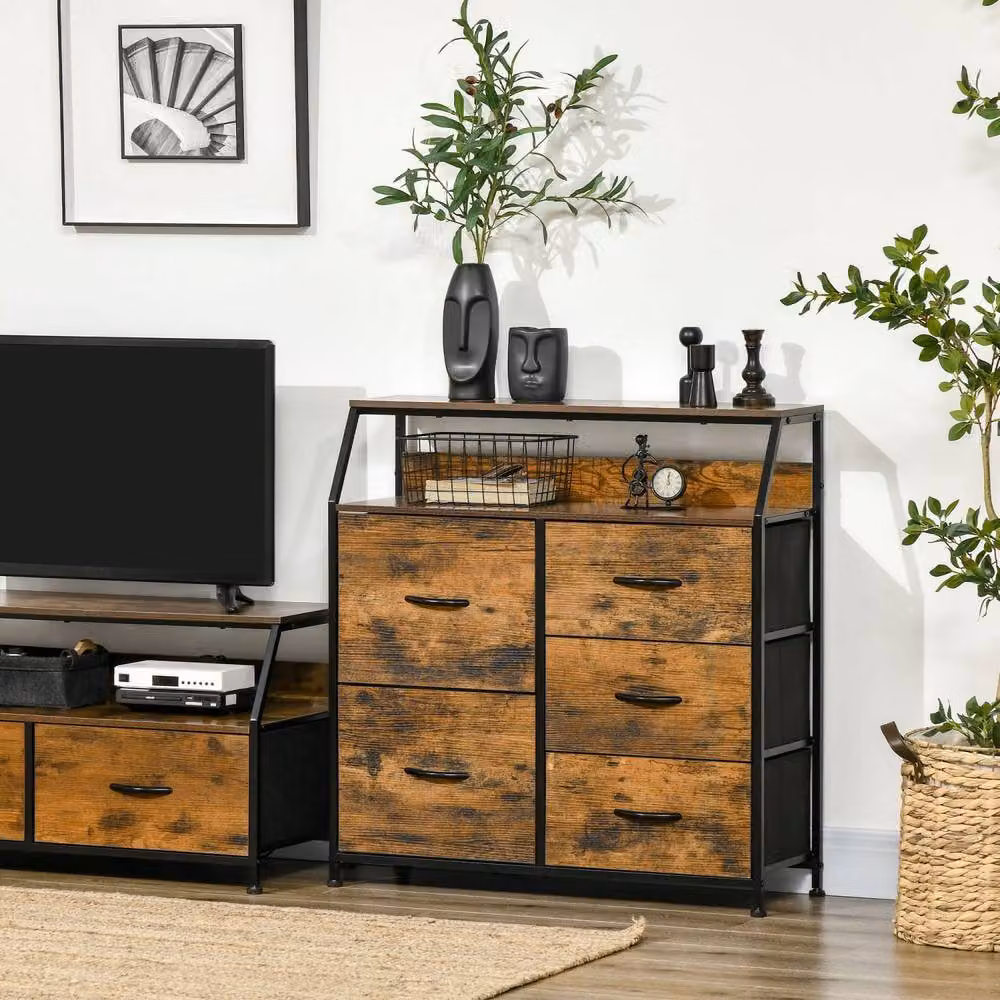 Wyld Haus Rasozi 5 Drawer Industrial Storage Chest in Rustic Brown and Black – 3
