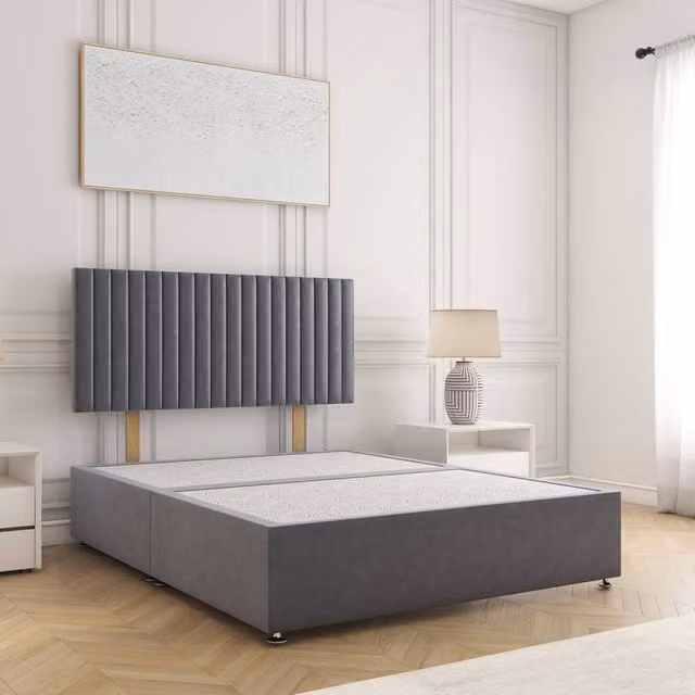 BSSPOKE Brooke King Size Divan Bed with 24 inch Headboard in Charcoal Grey Plush Velvet