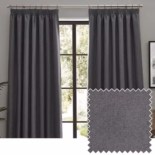 Riva Home Dawn Textured Blackout Pencil Pleat Curtains, Charcoal Grey, Width: 229 cm, Drop: 229 cm – 1