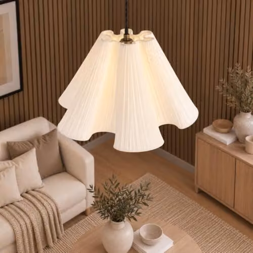 CGC Lighting Belle Flower Inspired Large Ruffled Silk Lampshade in Beige, Diameter: 50 cm – 3