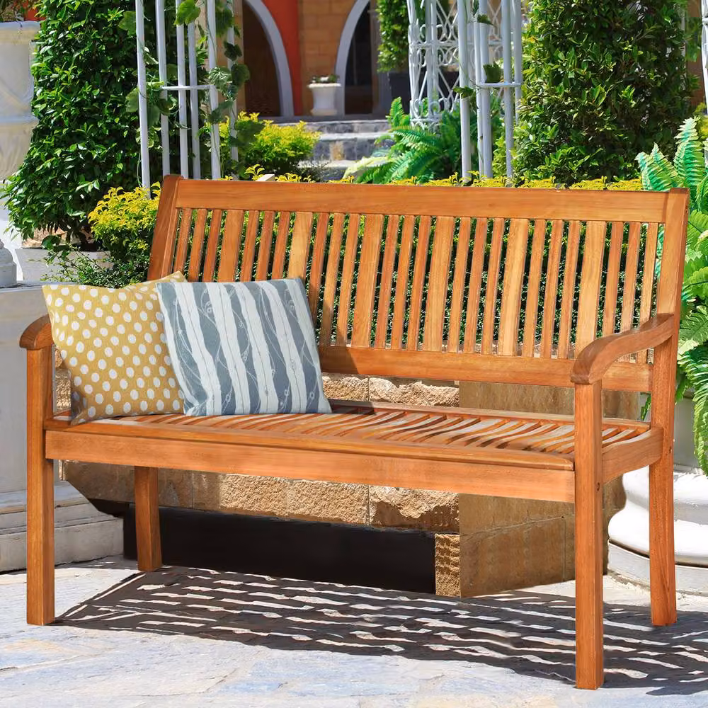 Costway Eucalyptus Wood Dining Bench in Pale Orange – 3
