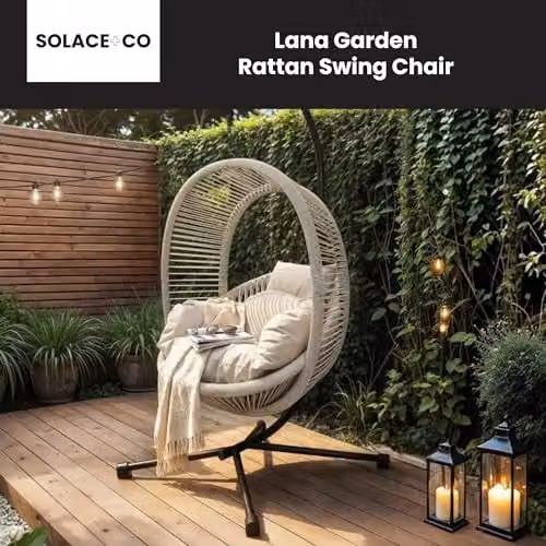 Solace+Co Lana Rattan Egg Chair with Stand in Light Beige – 2