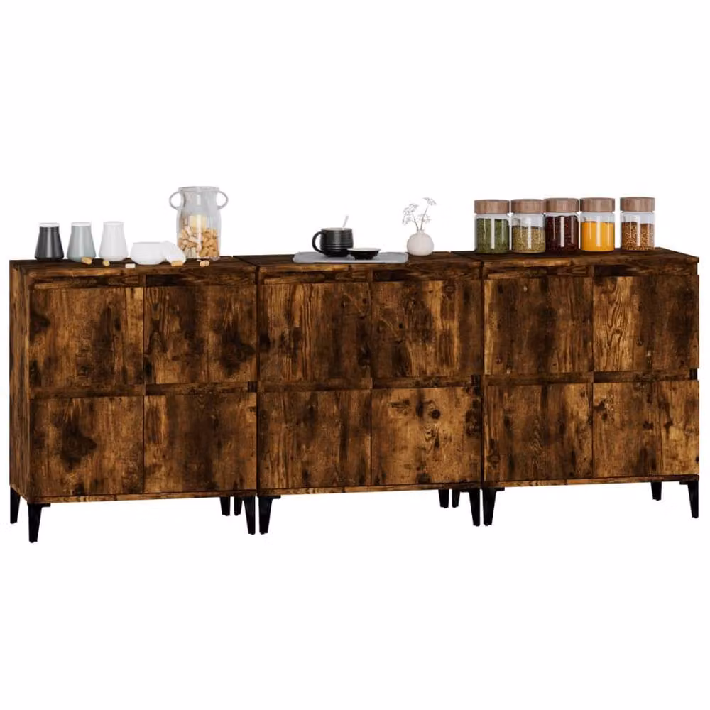 Berkfield Home Set of 3 Smoked Oak Sideboards in Brown, W/D/H: 60 x 35 x 70 cm – 3