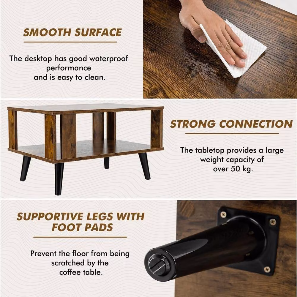 FORGEVIO 2-Tier Industrial Wood Coffee Table and Side Table in Brown – 5