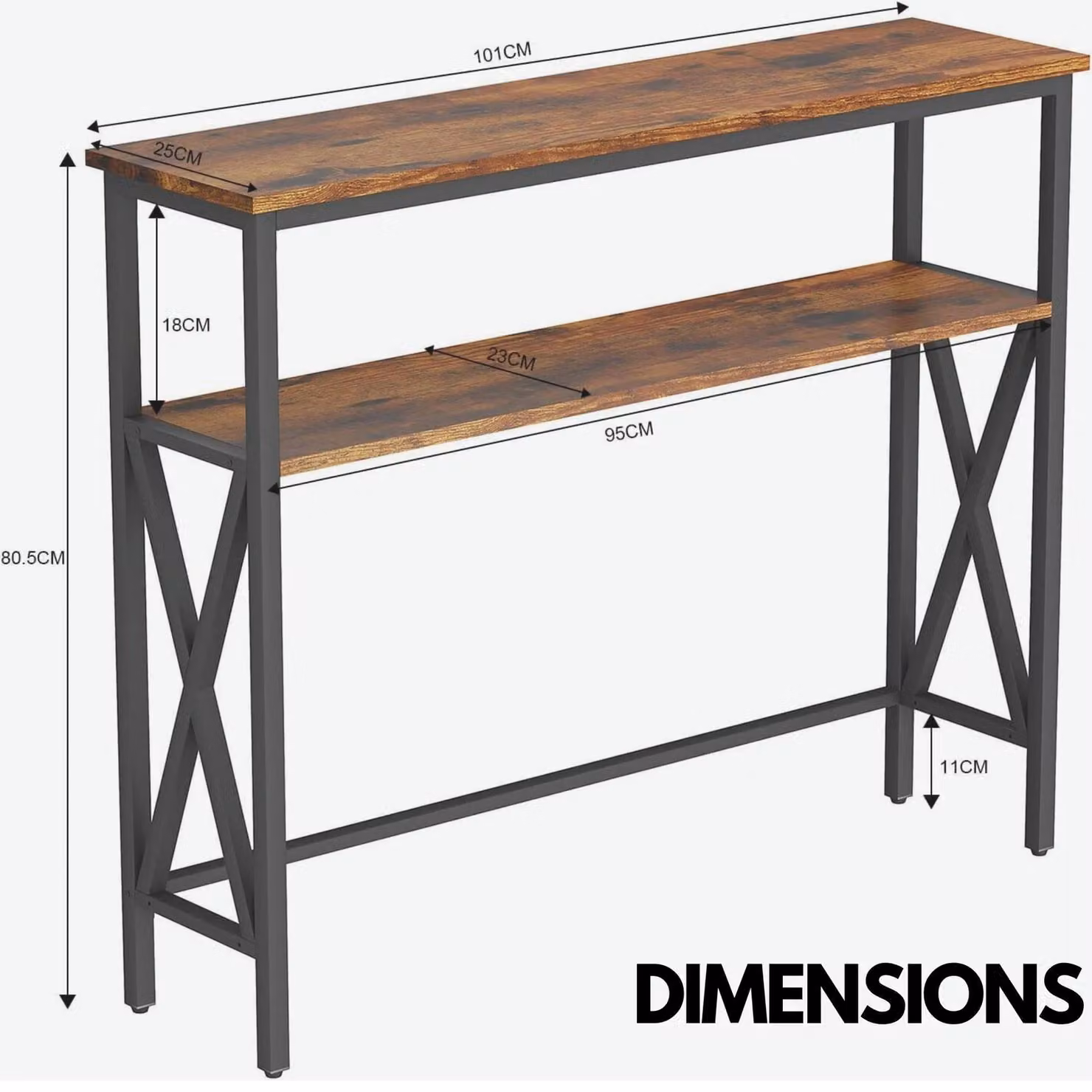 Rafaelo Mobilia Industrial Console Table with 2 Shelves in Dark Brown – 2