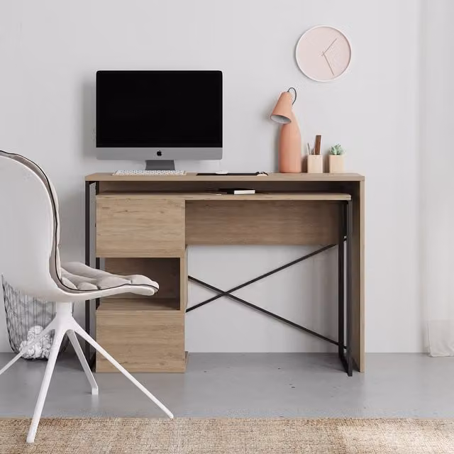 Decortie Modern Rectangular Writing Desk in Natural Oak