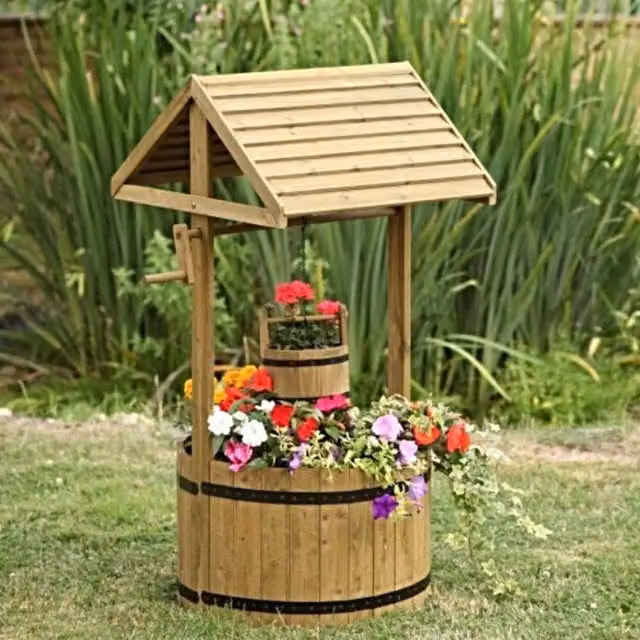 Marco Paul Giant Wishing Well Flower Planter in Brown, W/D/H: 125.0 x 64.0 x 64.0 cm – 1