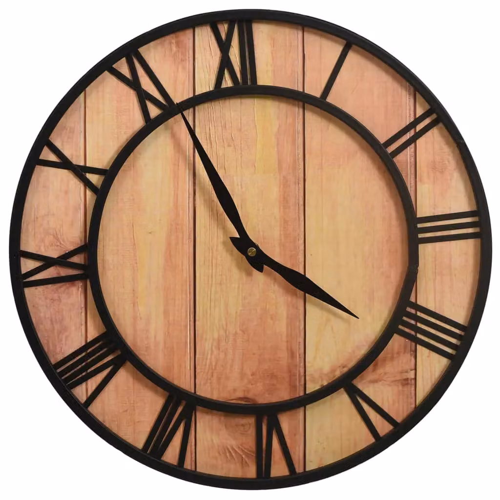 Berkfield Home Vintage Round Analog Wall Clock in Brown and Black, Diameter: 39 cm – 2