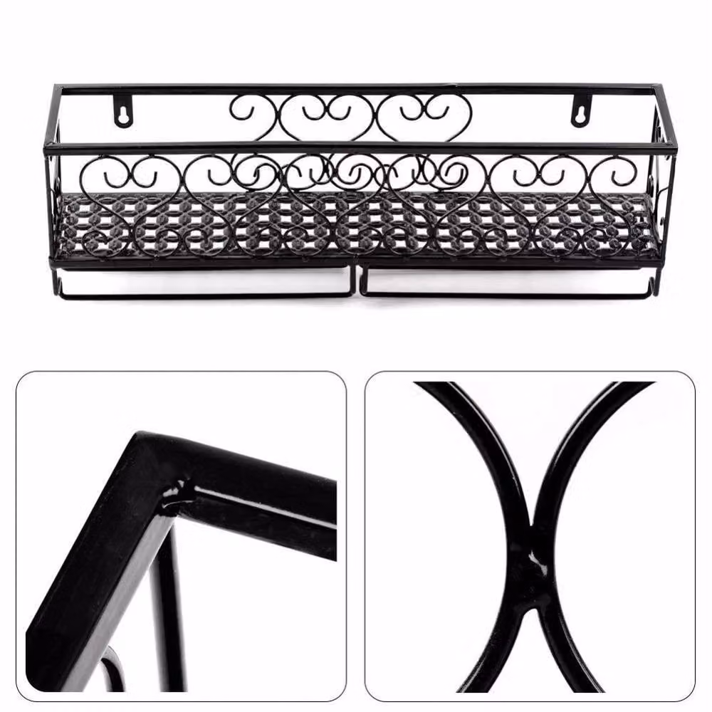 Hinsinc Wall-mounted Metal and Glass Wine Bottle Storage Rack in Black – 4