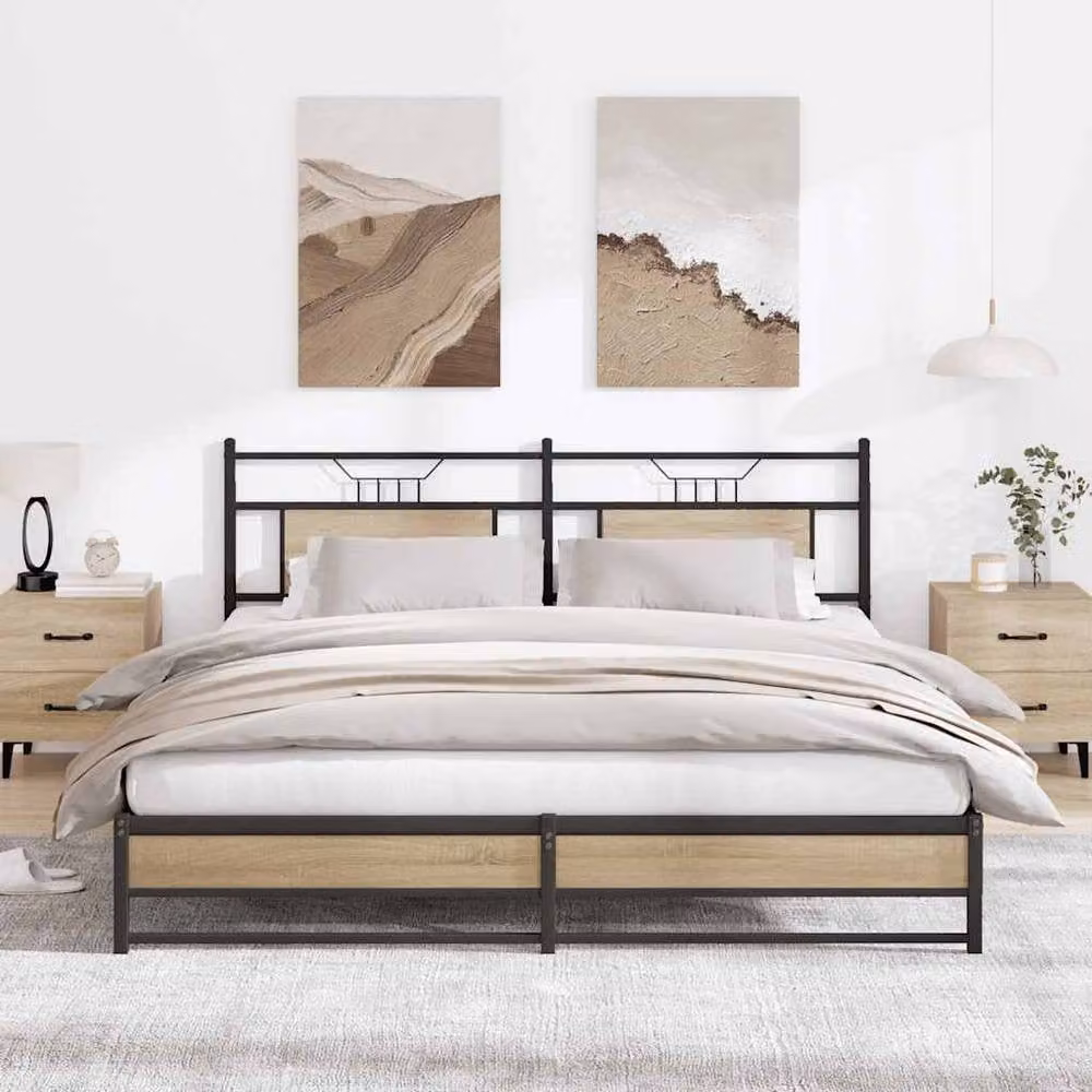 Berkfield Home Metal Bed Frame in Sonoma Oak Brown, W/D/H: 180 x 200 x 91.5 cm – 2
