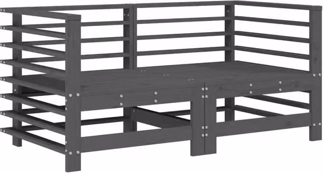 Berkfield Home Garden 2-Piece L-Shape Corner Sofa Set in Grey Solid Pine Wood