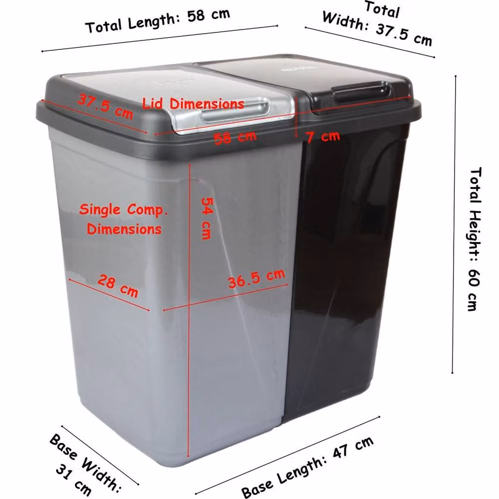 PAWNORA 90L Dual Compartment Kitchen Rubbish Bin with Flip Lid in Black – 2