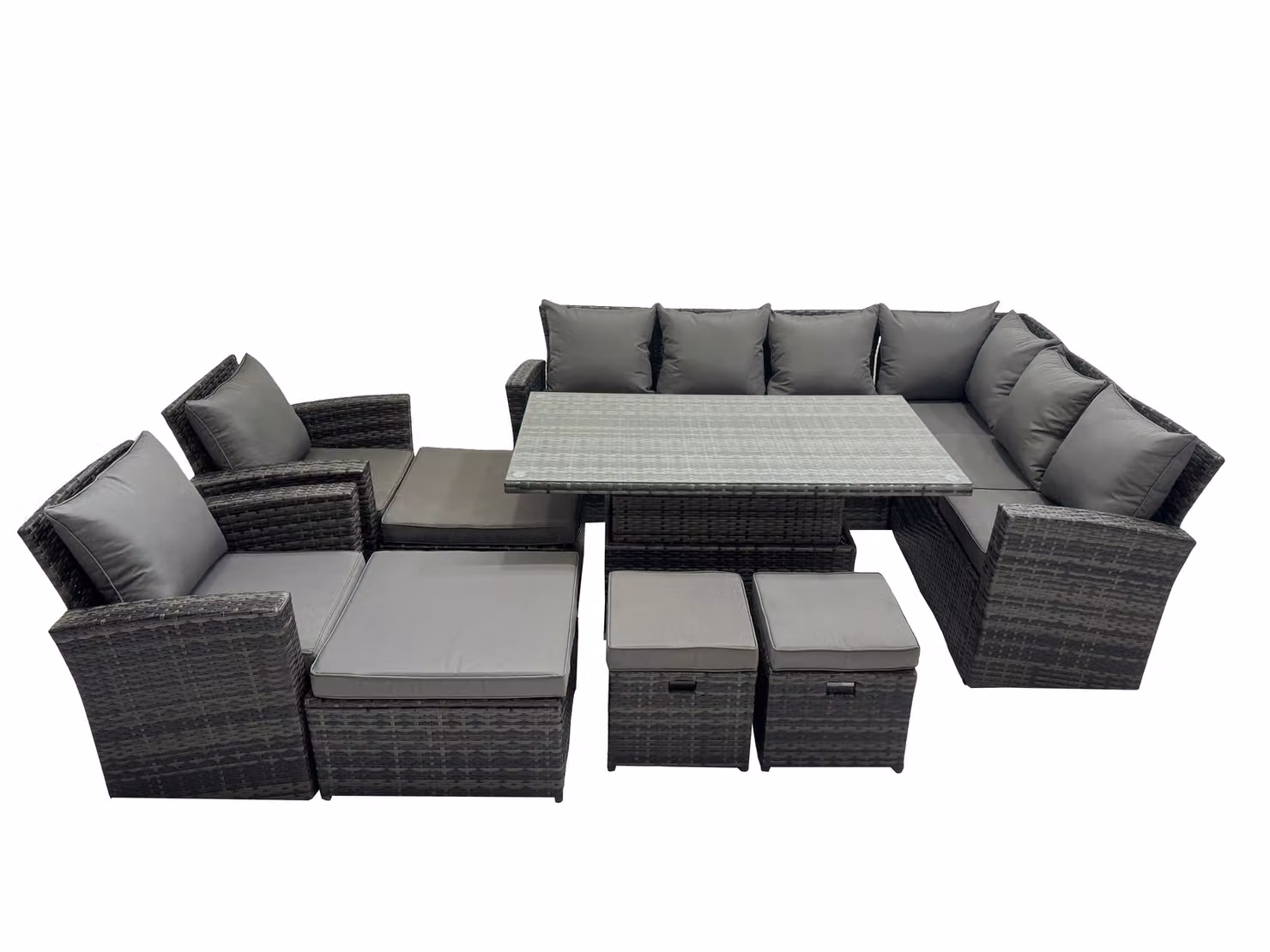 Fimous 12 Seat Rattan Garden Furniture Corner Sofa Set with 4 Footstools in Dark Grey – 2