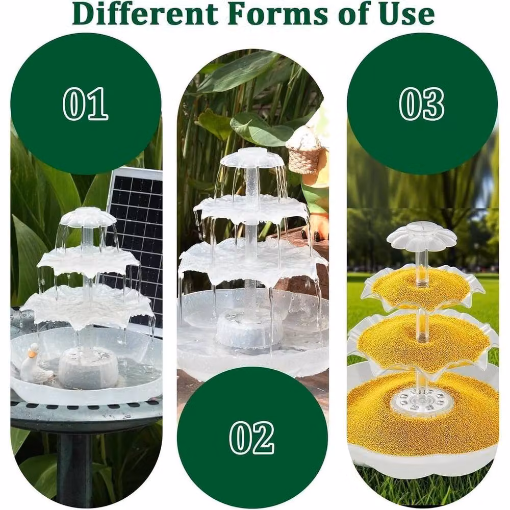 FLAVORA Solar Water Fountain 3 Tiered LED Bird Bath in White, W/D: 100 x 100 cm – 4