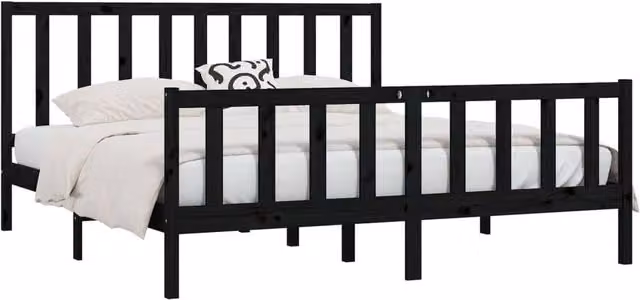 Berkfield Home Beautiful Bed Frame in Black Solid Pine Wood, W/D/H: 200 x 200 x 205.5 cm