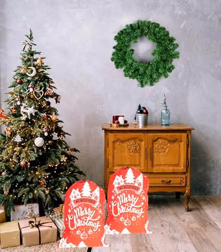 SHATCHI Large Red Felt Santa Sack with Drawstring, W: 48 cm, H: 68 cm – 4