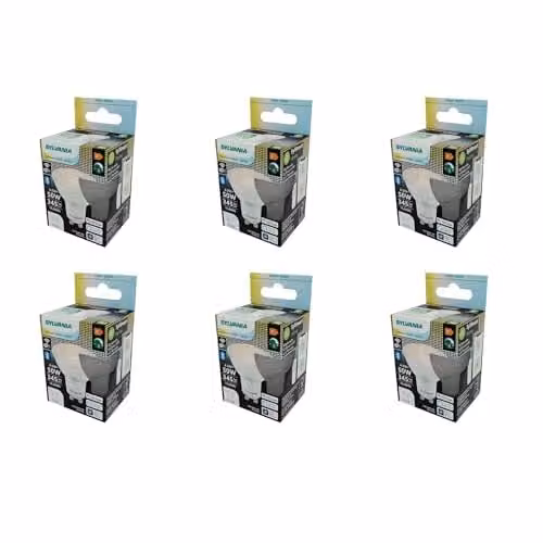 SYLVANIA Smart LED GU10 Spotlight Bulb, WiFi Tuneable White, Clear, Pack of 6