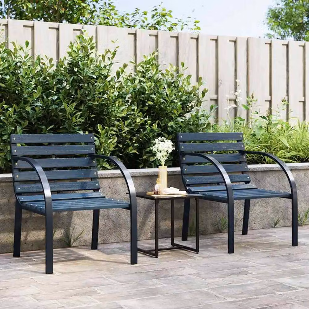 Berkfield Home Set of 2 Grey Wood and Metal Garden Chairs – 2