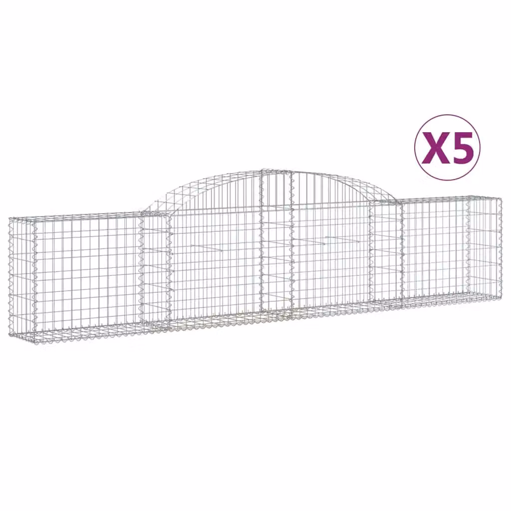 Berkfield Home Arched Gabion Baskets, 5 Piece Set, Silver Galvanised Steel, W: 300 cm, D: 30 cm, H: 60-80 cm – 2