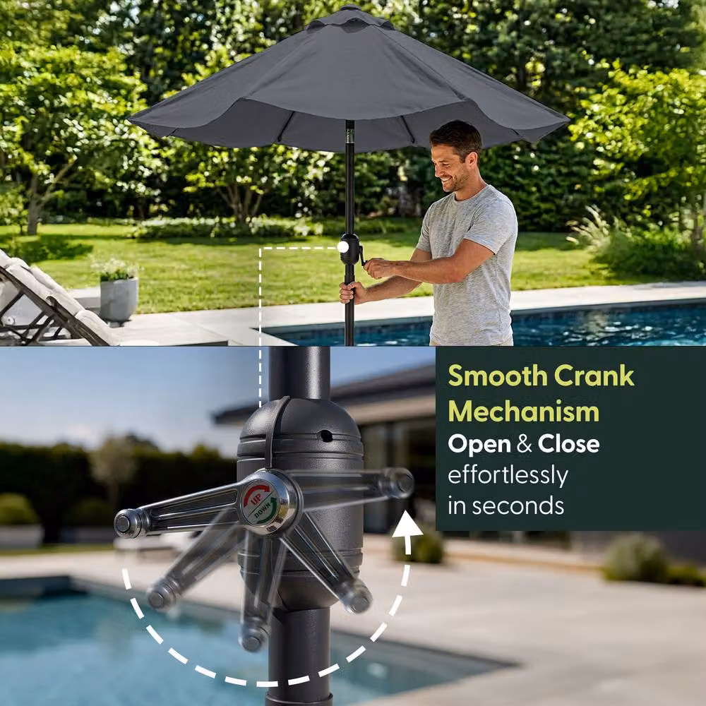 KEPLIN 2m Tilting Parasol Umbrella in Grey with UPF 50+ Polyester Canopy and Steel Frame – 4