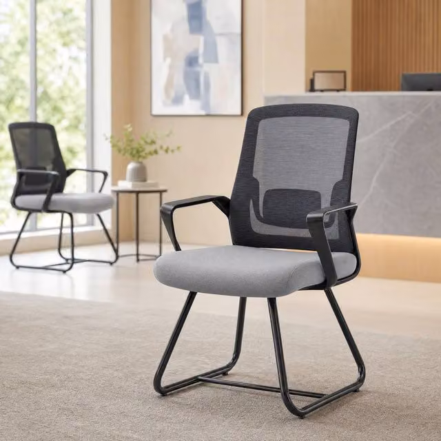 STILVORA Modern Grey Fabric Task Chair with Armrests and Metal Frame
