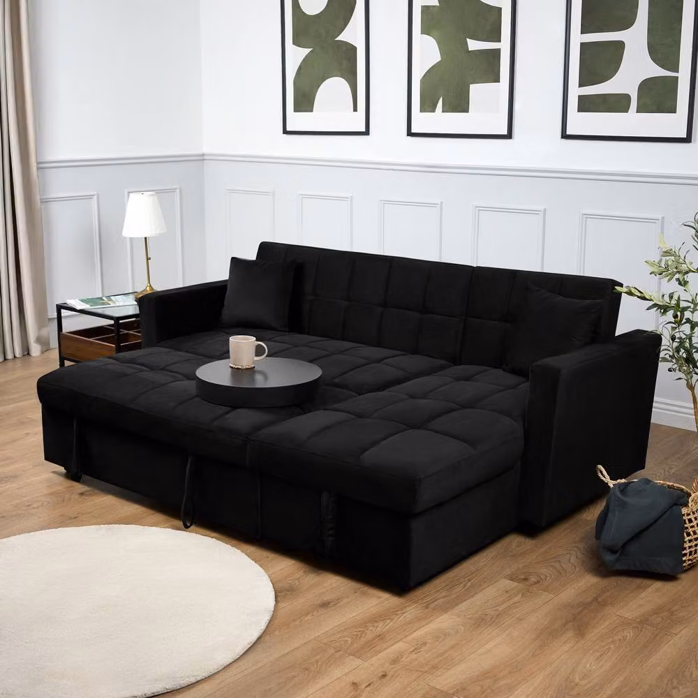Bravich LTD Milo Reversible L-Shape Corner Sofa Bed with Storage in Black Velvet, W/D/H: 206 x 140 x 80 cm – 2
