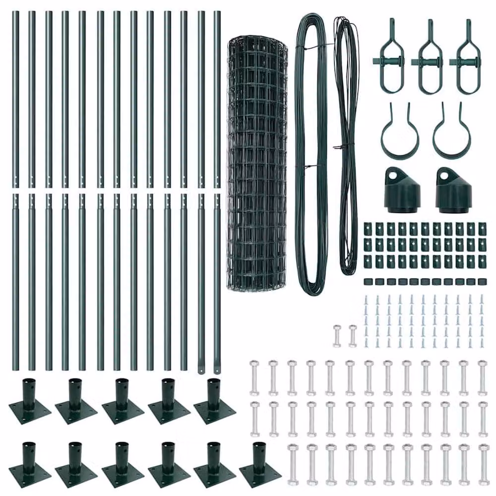 Berkfield Home Green Euro Fence with 13 Flanged Posts, 1 x 25 m, Powder-Coated Galvanised Steel – 5