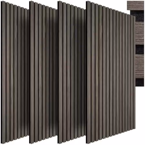 tectake Set of 4 Acoustic Wall Panels with Real Wood Veneer and MDF, Grey, W: 120 cm, D: 60 cm, H: 2.1 cm
