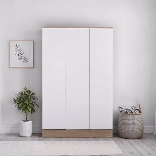 FWStyle Adore Teen 3 Door Wardrobe in White and Oak Finish with Hanging Rail and Internal Shelves, W/D/H: 120 x 52 x 198 cm – 1