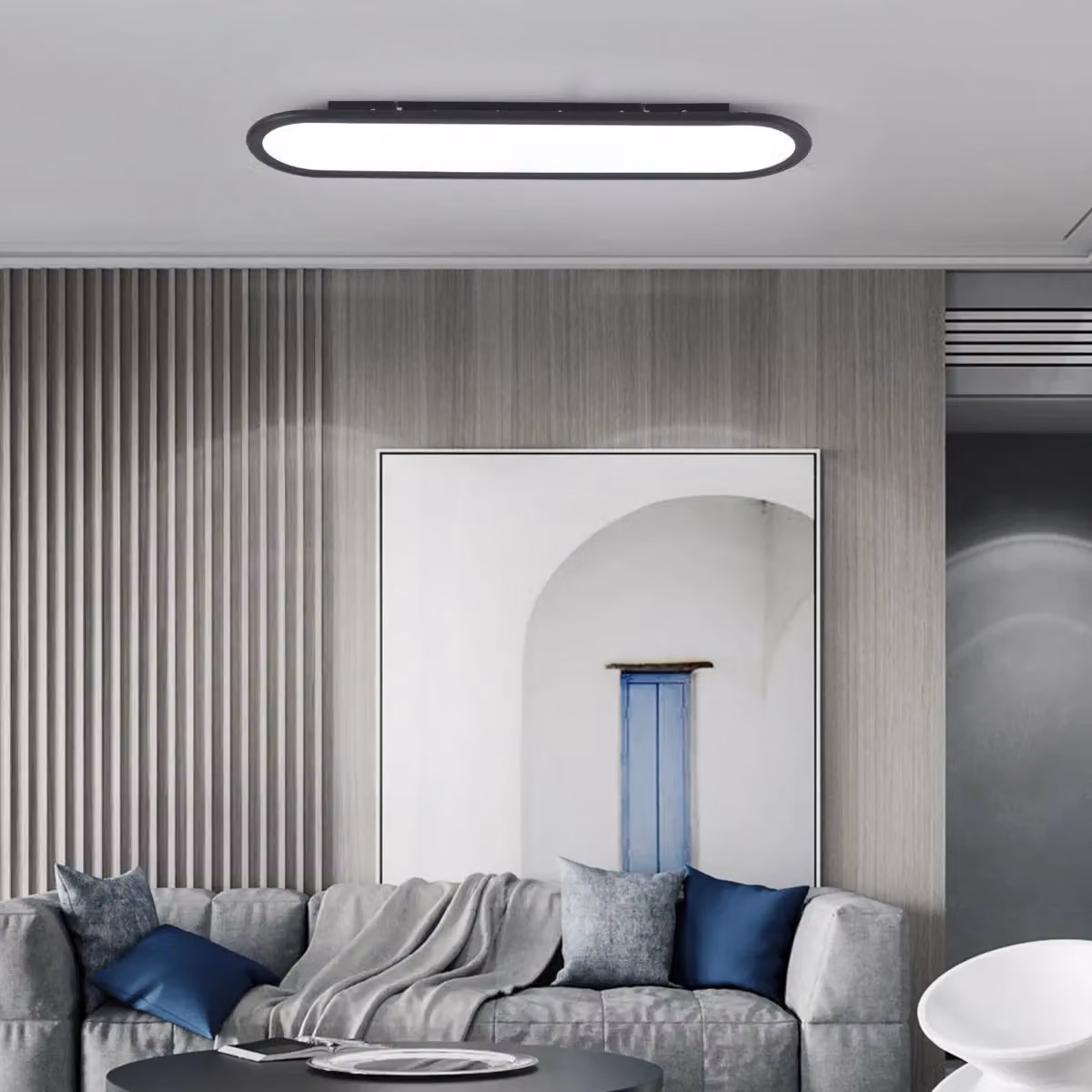 Garwarm 1 - Light Minimalist Rectangular LED Flush Mount Ceiling Light in Black, W: 70 cm – 5