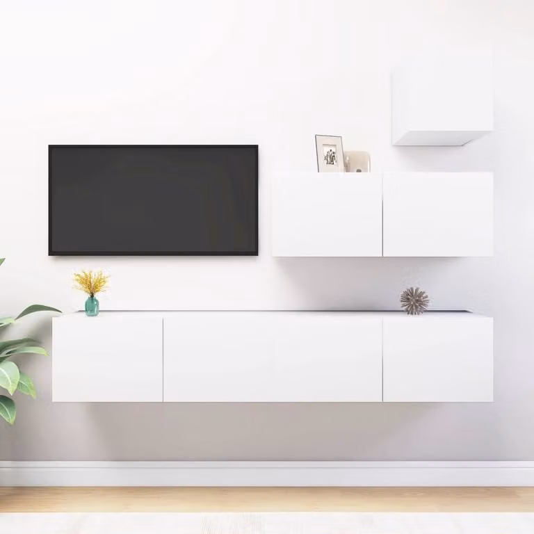 Berkfield Home Modern 4 Piece White Matt MDF Wall Mounted TV Cabinet Set