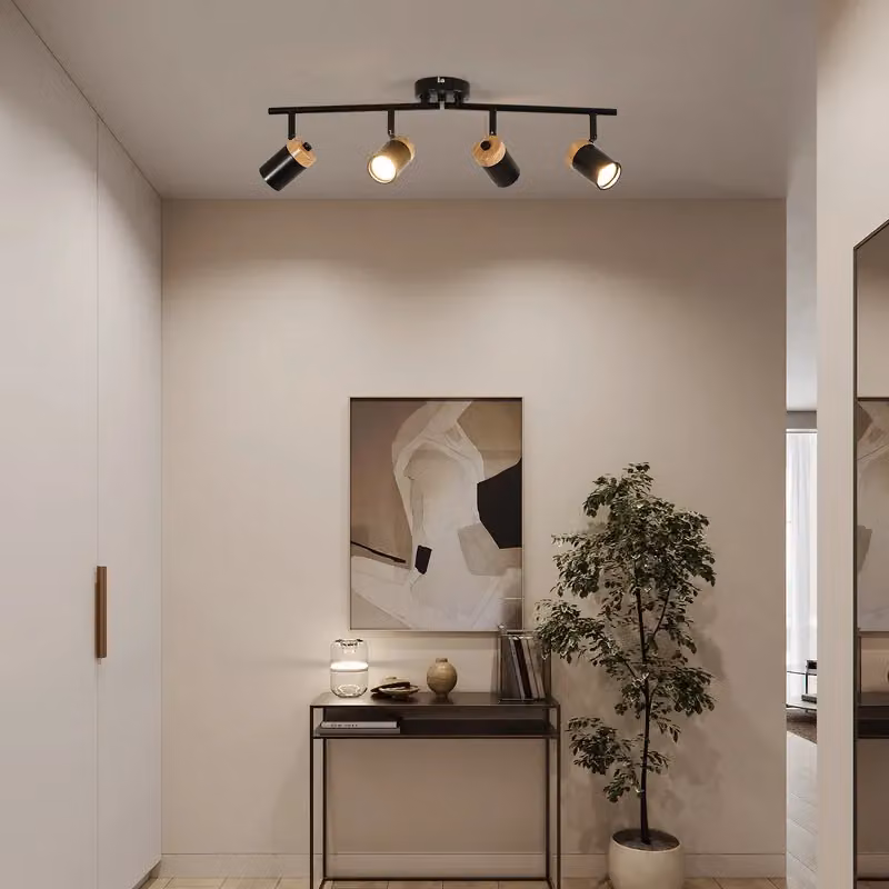 COMELY Black Wooden 4-Arm LED Ceiling Spotlight with 350 Degree Swivel and GU10 Replaceable Bulbs – 4
